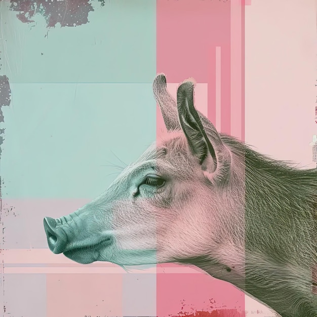 Foto una pintura de una cabeza de cabra en un fondo multicolor