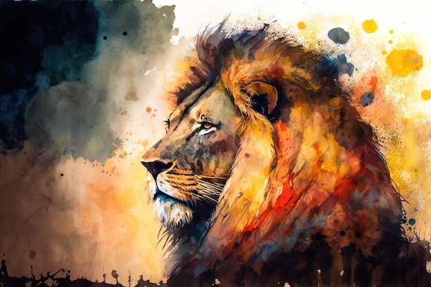 Una pintura de la cabeza de un león.