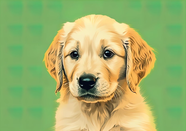 Una pintura de un cachorro golden retriever.