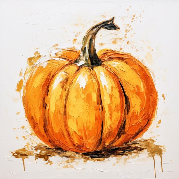 pintura de una calabaza sobre un fondo blanco con una mancha marrón generativa ai