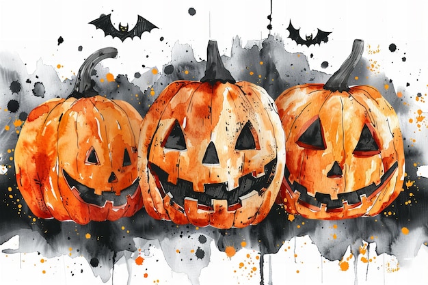 una pintura de calabazas con las palabras halloween en él