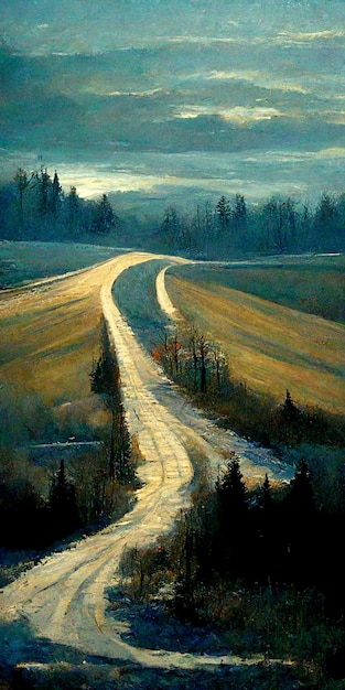 Pintura de un camino de tierra en un campo