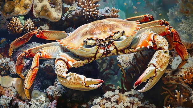 Pintura de cangrejo en el arrecife de coral