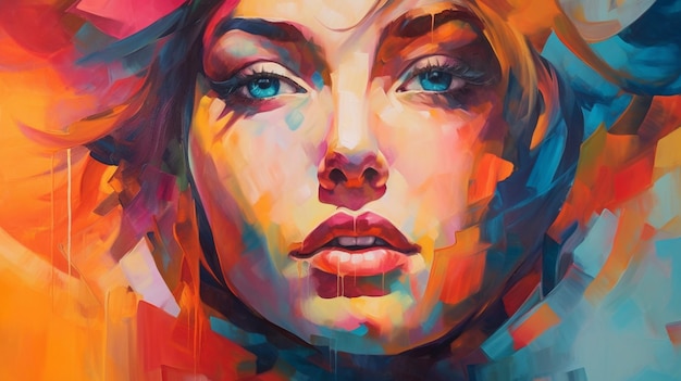 Una pintura de la cara de una mujer con un colorido