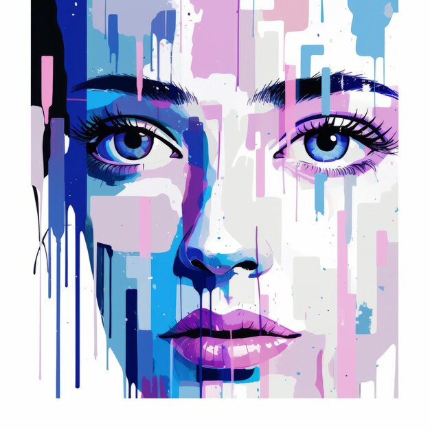 una pintura de la cara de una mujer con ojos azules