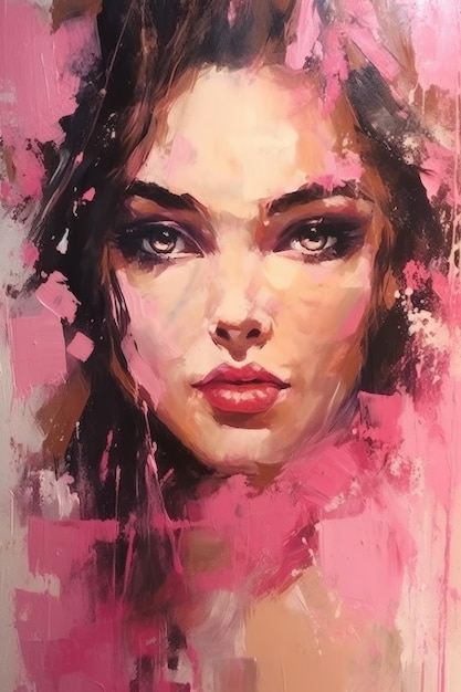 Una pintura de la cara de una mujer con pintura rosa.