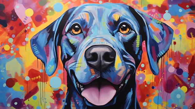 Pintura de una cara de perro con un fondo colorido