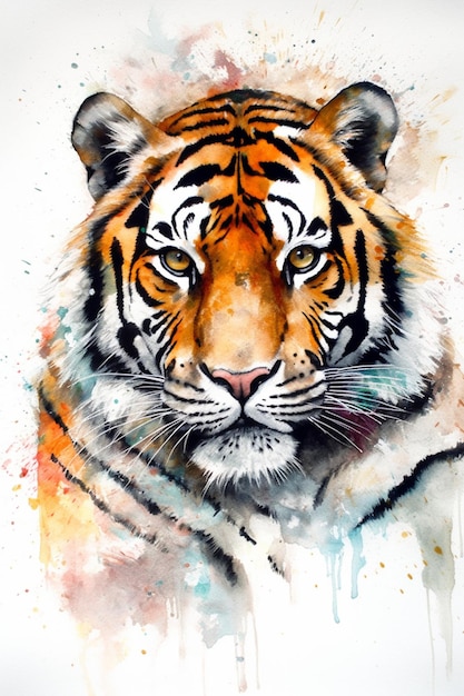 Una pintura de la cara de un tigre.