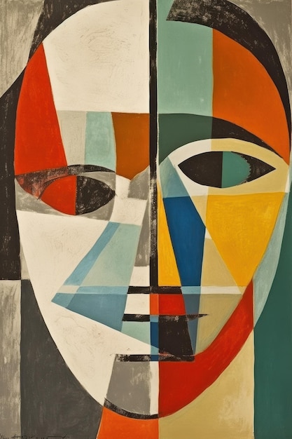 Una pintura de una cara con un triángulo en el medio.