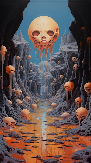 una pintura de una cara en un túnel de medusas