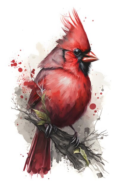 Una pintura de un cardenal con una cresta roja y un pico negro.