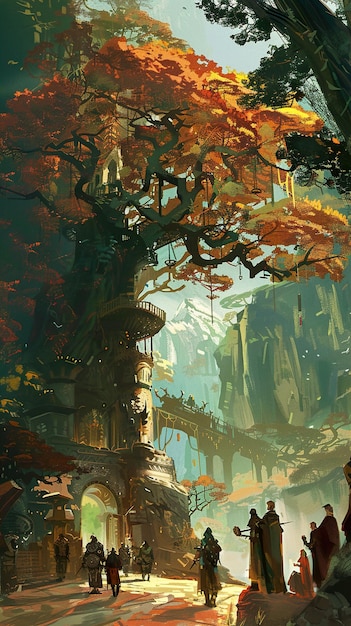 una pintura de una casa con un árbol en el fondo