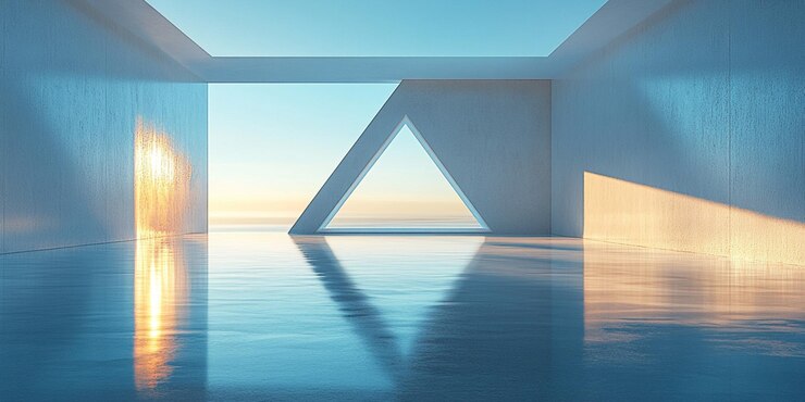 una pintura de una casa con una ventana y una vista del océano