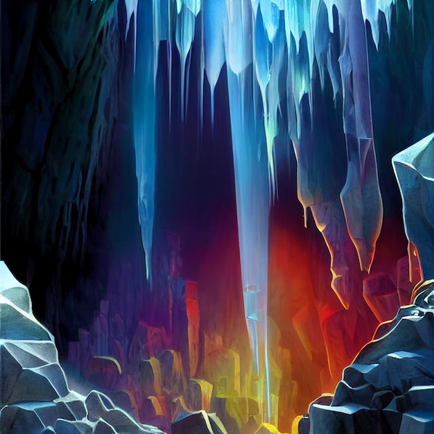 Pintura de una cascada en una cueva Generativa Ai