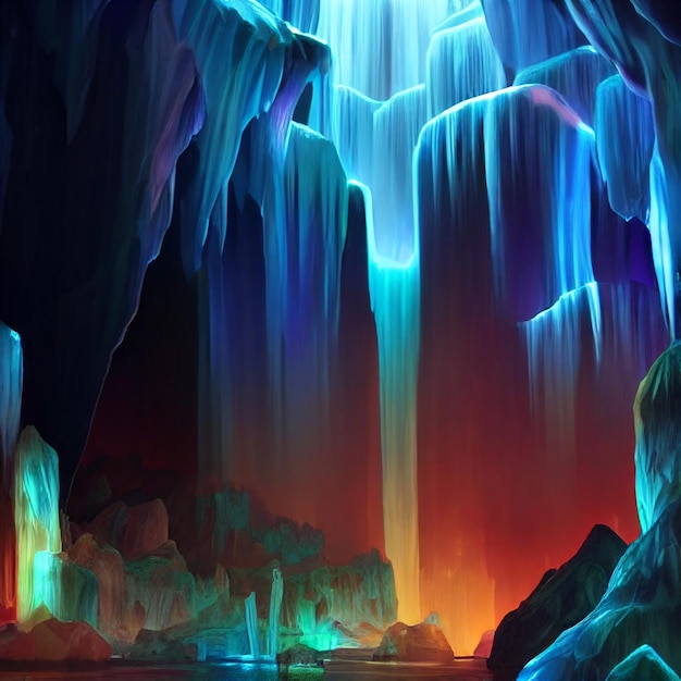 Pintura de una cascada en una cueva Generativa Ai