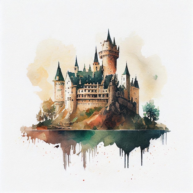 Una pintura de un castillo con la palabra "castillo".