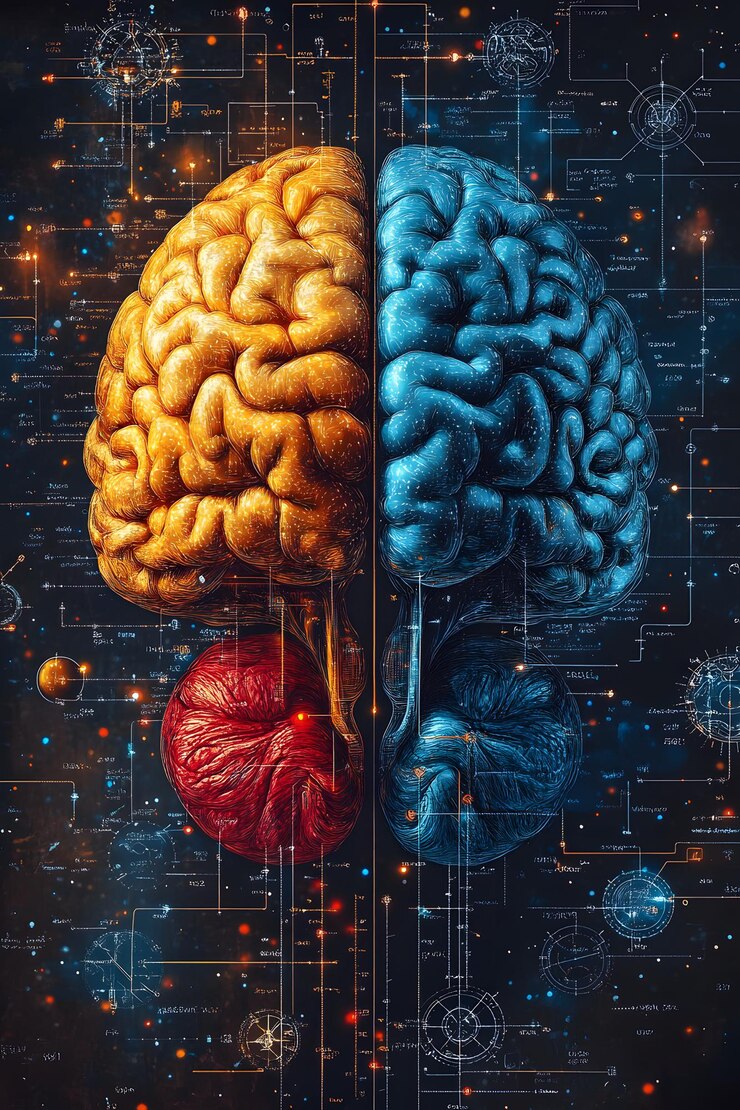 Foto una pintura de un cerebro con el cerebro dibujado en él