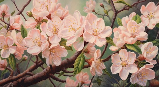 Una pintura de un cerezo en flor.