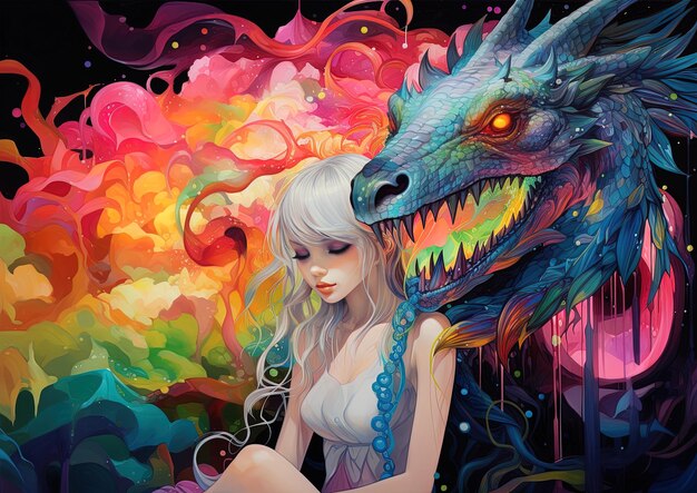 Foto una pintura de una chica con un dragón en la espalda