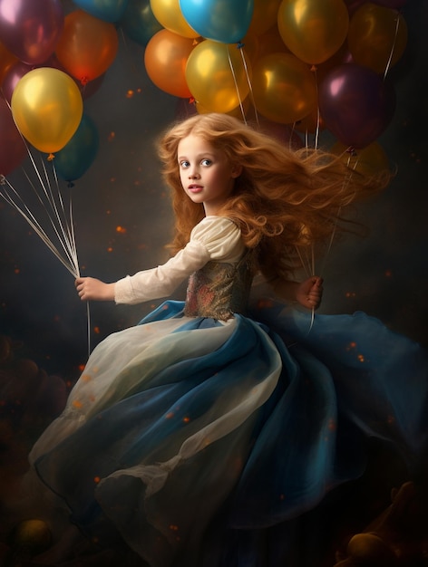 Foto una pintura de una chica con globos y un globo