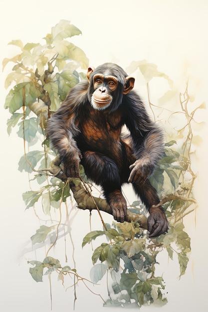 una pintura de un chimpancé en un árbol
