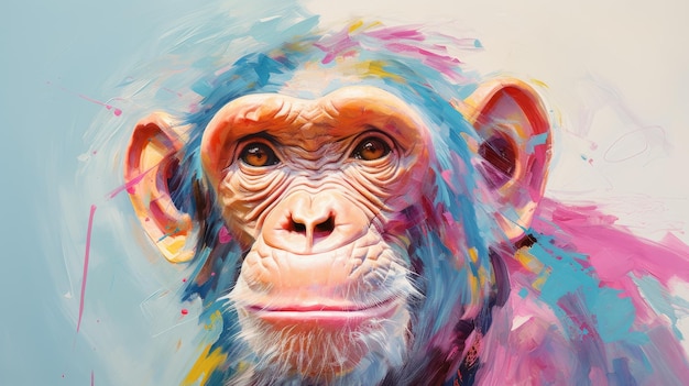 Pintura de chimpancés vibrante en el estilo de Franciszek Starowieyski