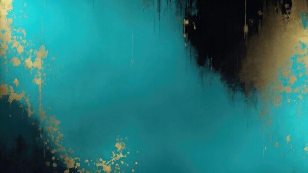 Pintura de cian oscuro y dorado Fondo abstracto