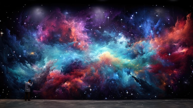 una pintura de un cielo estrellado con estrellas en el fondo