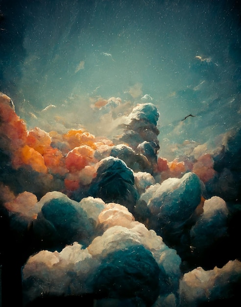 Pintura de un cielo lleno de muchas nubes ai generativo