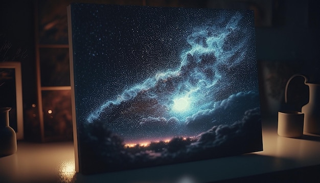 Pintura cielo nocturno estrellado ilustración de arte digital IA generativa
