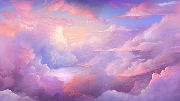 Una pintura de un cielo con nubes y las palabras "el cielo es violeta"