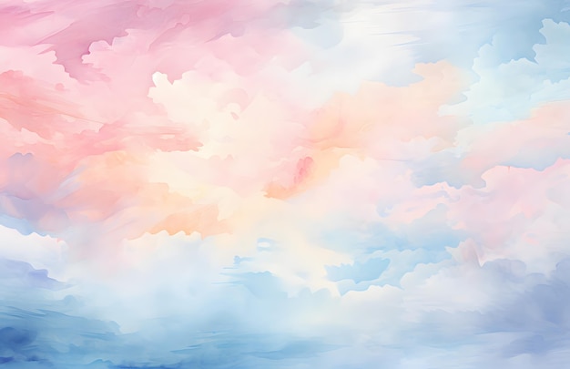 pintura de un cielo rosa y azul con nubes y un avión IA generativa