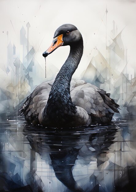 una pintura de un cisne con la palabra cisne en él