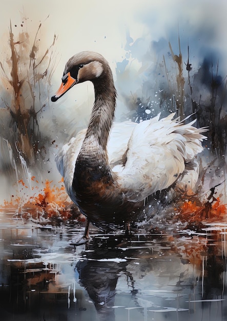 una pintura de un cisne con la palabra cisne en él