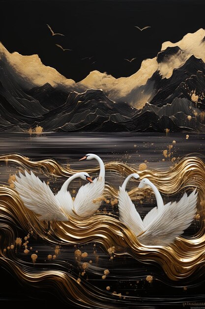 una pintura de cisnes en una pintura con las palabras cisne en él