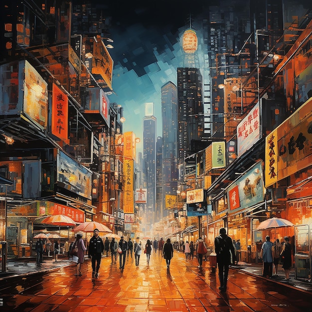 Foto pintura de la ciudad de hong kong