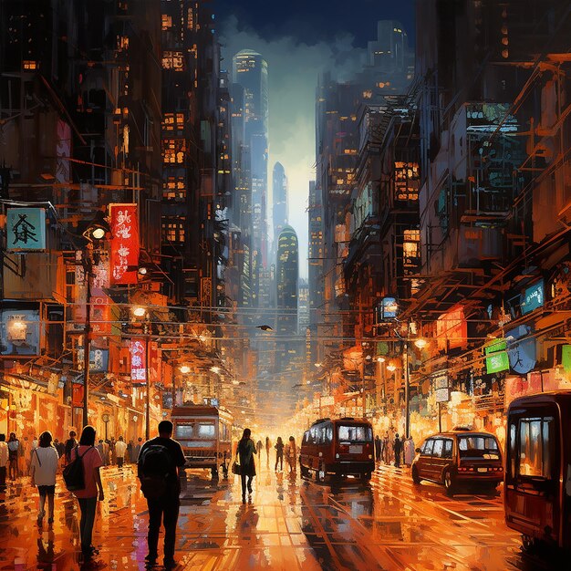 pintura de la ciudad de Hong Kong