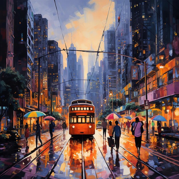 pintura de la ciudad de Hong Kong
