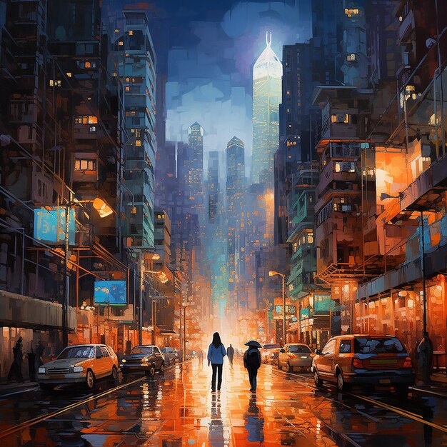 pintura de la ciudad de Hong Kong