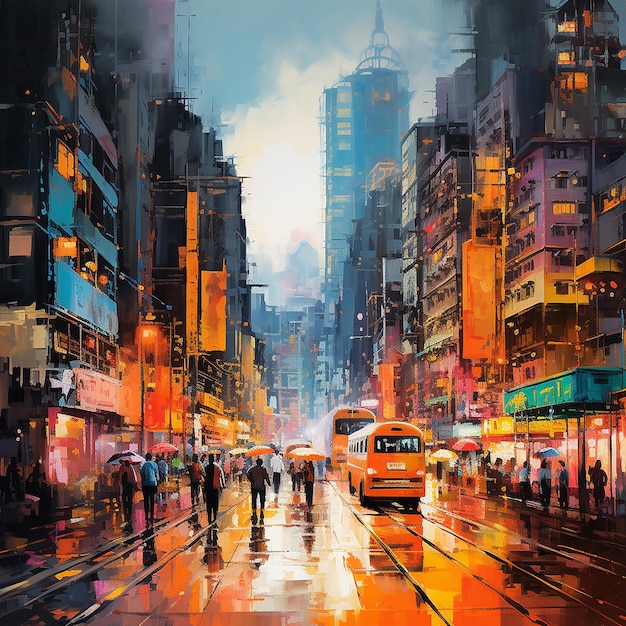 pintura de la ciudad de Hong Kong