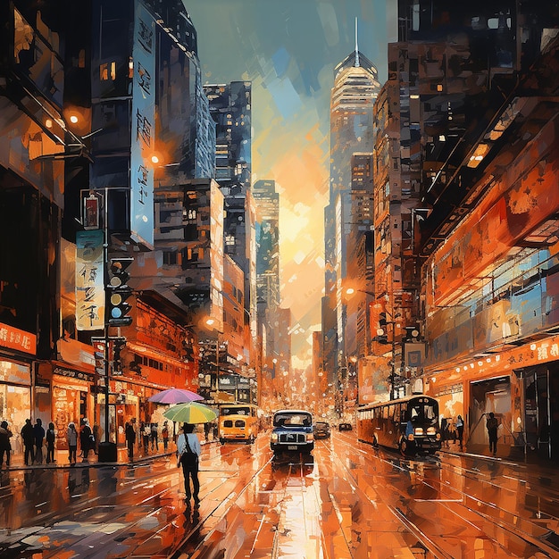 Foto pintura de la ciudad de hong kong