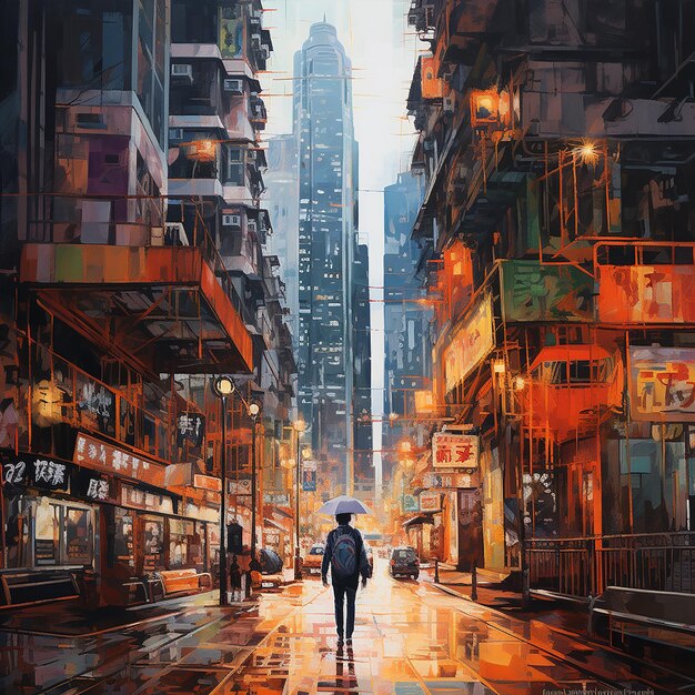 Foto pintura de la ciudad de hong kong