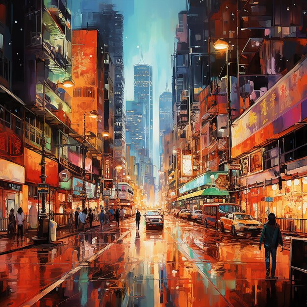 pintura de la ciudad de Hong Kong