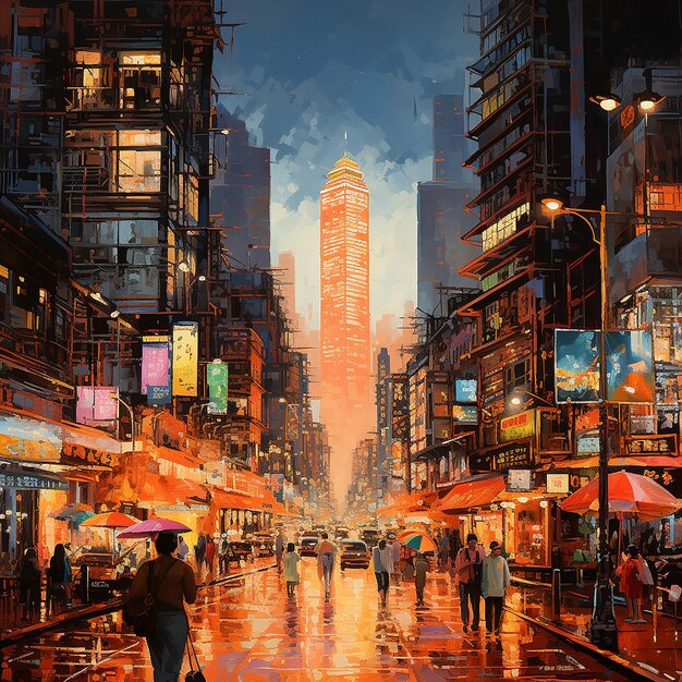 Foto pintura de la ciudad de hong kong