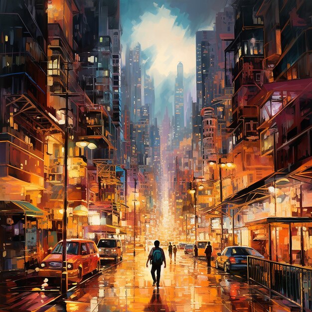 Foto pintura de la ciudad de hong kong