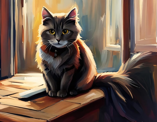 Pintura clásica de un lindo gato