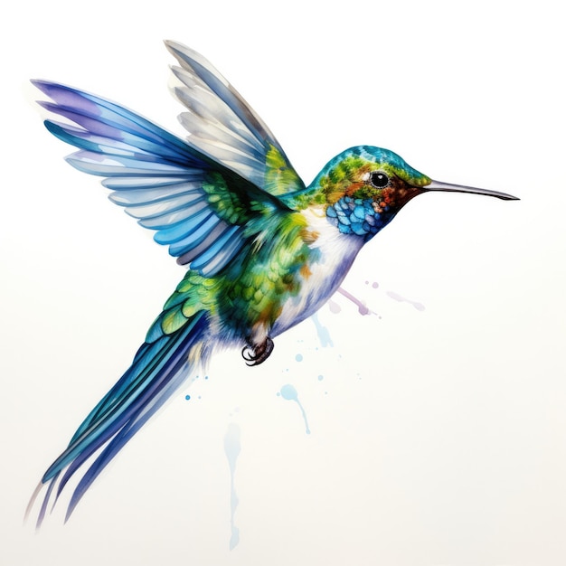 una pintura de un colibri con un ala verde y amarilla