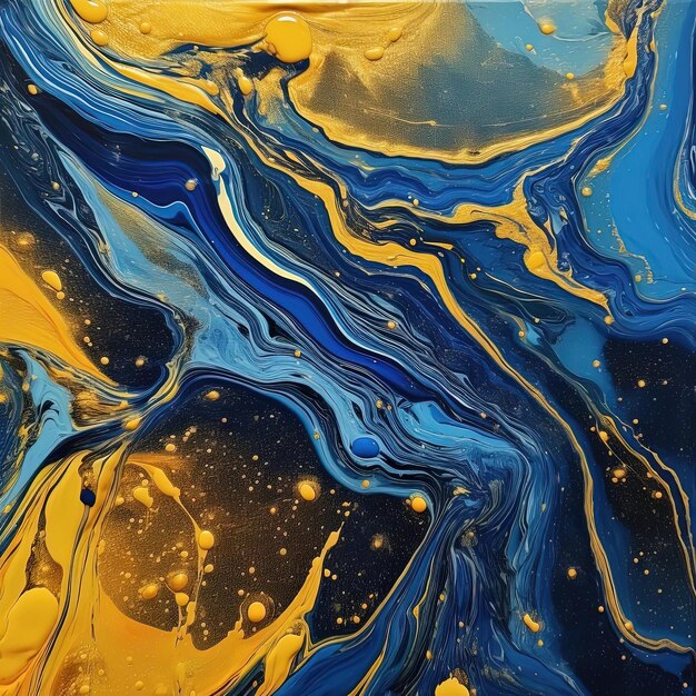 una pintura de color azul en agua oscura en el estilo de amarillo y oro