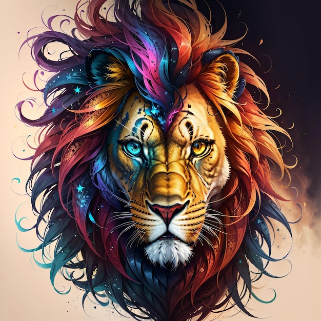 Pintura coloreada de un león