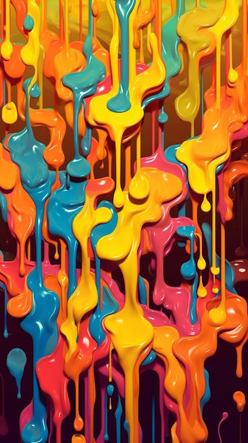 Pintura de colores brillantes derramando por una pared en una habitación generativa ai